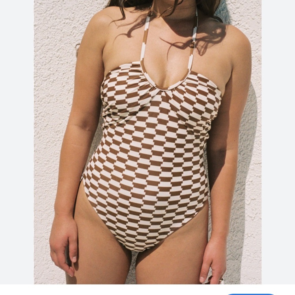 Lisa Says Gah Brown and White Checker One-Piece Swimsuit